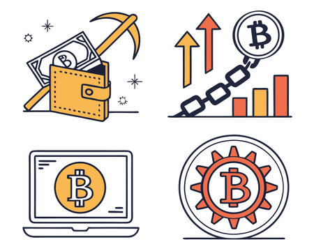 Bitcoin and cryptocurrency icons set. Cryptocurrency and finance theme. Isolated design. Vector illustrationのイラスト素材
