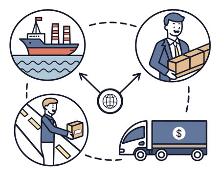 Logistics and delivery. Freight transportation and logistics. Vector illustrationのイラスト素材