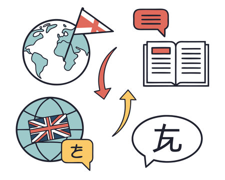 set of flat icons on the theme of education and learning in the United Kingdomのイラスト素材