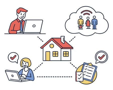 Vector illustration of people with remote work. Work from home concept.のイラスト素材