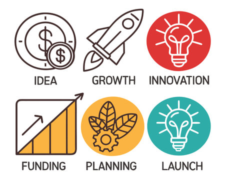 Set of flat line icons on the theme of growth in finance.のイラスト素材