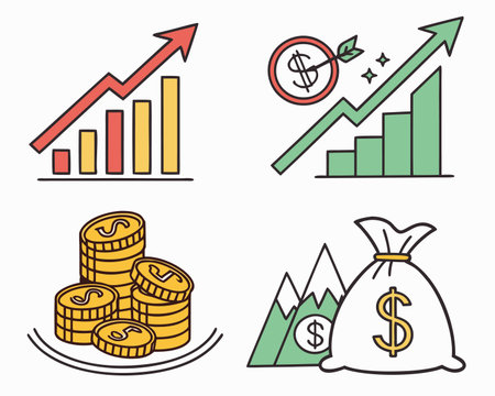 Finance and money icon set. Vector illustration in thin line style.のイラスト素材