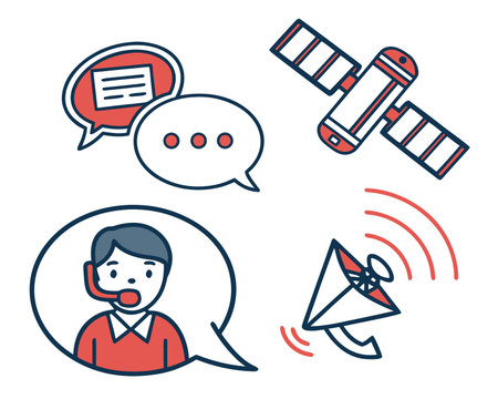 Communication icons in thin line style. Vector illustration of a man with a set of communication icons.のイラスト素材