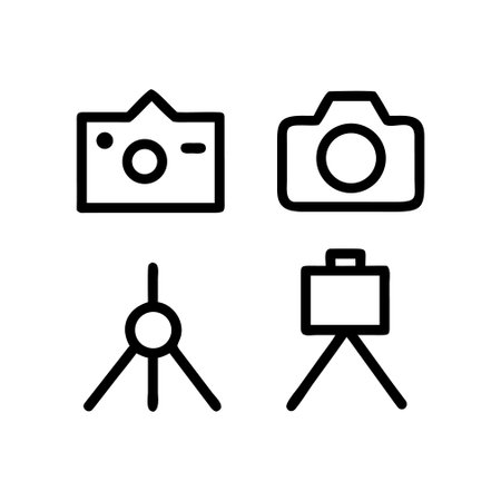 Camera icon vector. A thin line sign. Isolated contour symbol illustrationのイラスト素材