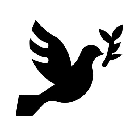 dove with olive branch icon over white background, silhouette style, vector illustrationのイラスト素材