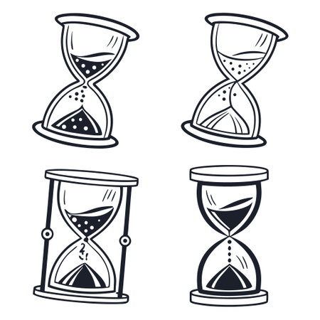 Hourglass icons set. Black and white illustration of hourglass vector icons for web designのイラスト素材
