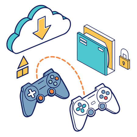 Cloud computing, cloud storage, folder and gamepad. Vector illustrationのイラスト素材