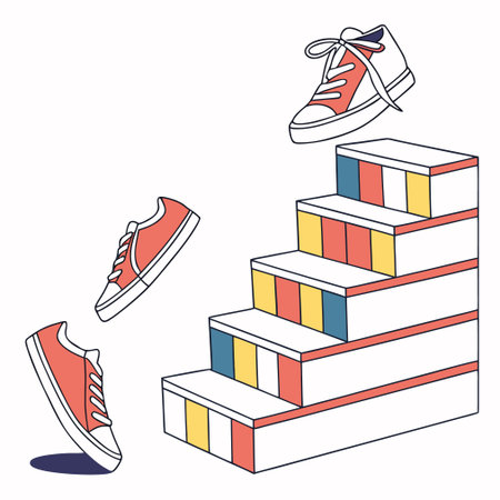Sneakers on stairs. Vector illustration in doodle style