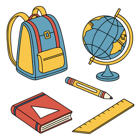 Set of school supplies. Vector illustration in doodle style.のイラスト素材