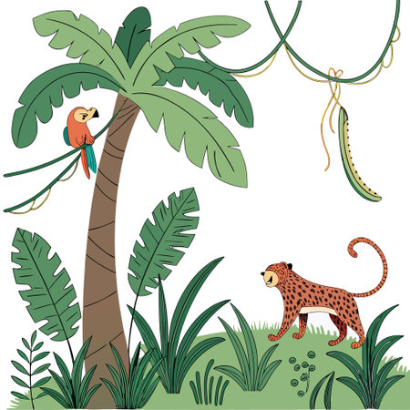 Animals in the jungle. Vector illustration of a jungle animal.のイラスト素材