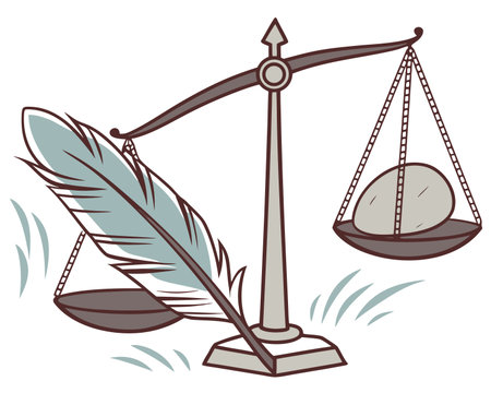 Scales of justice with feathers and quill. Vector illustration.のイラスト素材