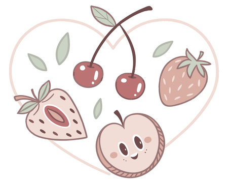 Strawberry, cherry and cherry on a white background. Vector illustrationのイラスト素材