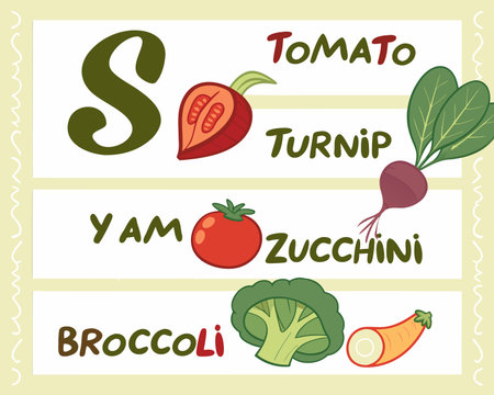 Vector illustration of children's alphabet. Letter S. Vegetables.のイラスト素材