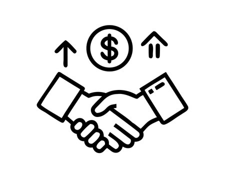 Business handshake icon, concept illustration, outline symbol, vector sign, linear symbol.のイラスト素材