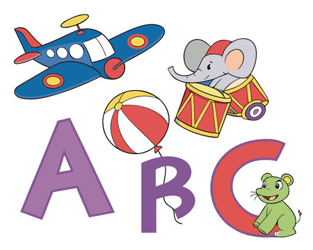 Illustration of alphabet with animal and toys on white background - vectorのイラスト素材