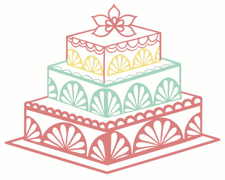 Birthday cake with ornaments on a white background. Vector illustration.のイラスト素材