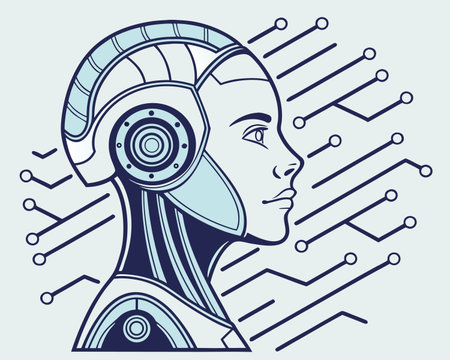 Artificial intelligence concept. Vector illustration of cyborg head with circuit board.のイラスト素材