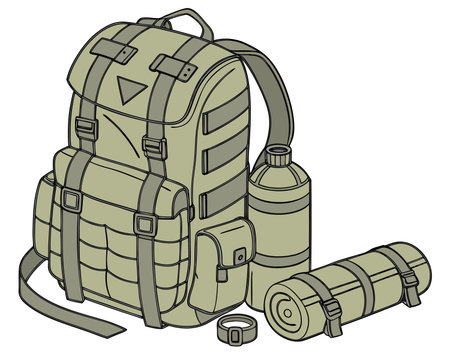 Hiking backpack and binoculars. Vector illustration of a backpack.のイラスト素材