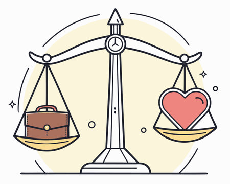 Scale of justice with handbag and heart. Colored flat vector illustration.のイラスト素材