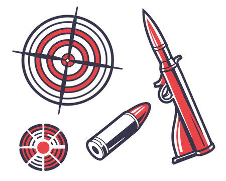 Cartoon rocket and target. Vector illustration on a white background.のイラスト素材