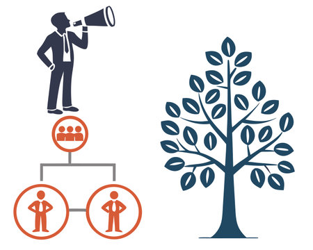 Businessman with a megaphone and tree chart, business conceptのイラスト素材