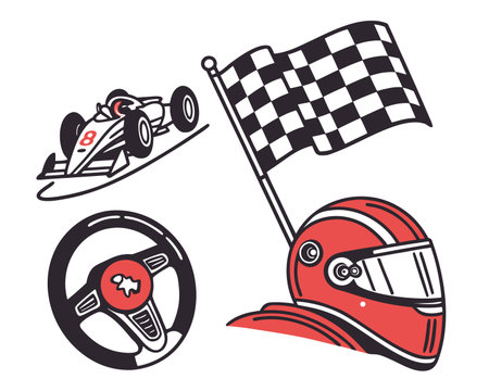 Set of racing car icons. Vector illustration isolated on white background.のイラスト素材
