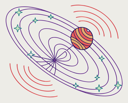 Solar system with planets and stars. Vector illustration in doodle styleのイラスト素材