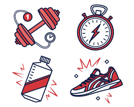 Set of fitness and healthy lifestyle icons. Vector illustration in linear style.のイラスト素材