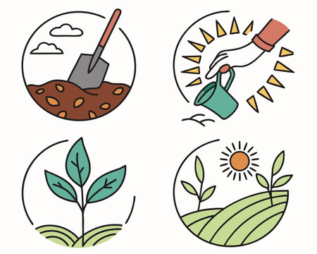 Gardening icons set. Vector illustration of gardening tools and plants.のイラスト素材