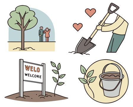 Set of doodle icons for gardening, planting, farming.のイラスト素材
