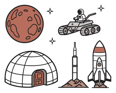 Set of space and astronaut icons. Vector illustration on white background.のイラスト素材