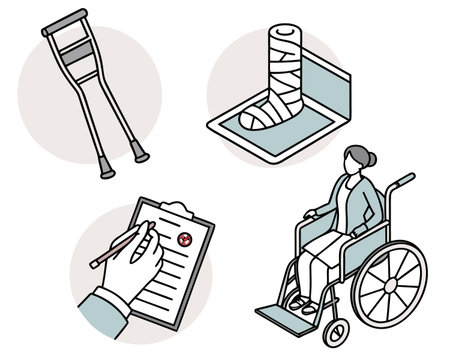 Disabled person with crutches and prescription. Vector illustration.のイラスト素材