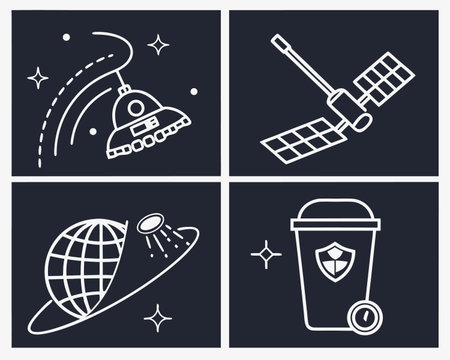 Space icons set. Outline illustration of space icons for web designのイラスト素材