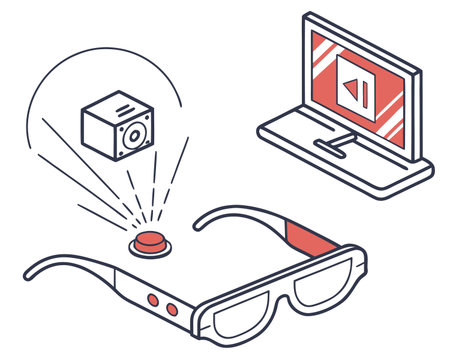 Vector illustration of 3d glasses and a laptop with a video playerのイラスト素材