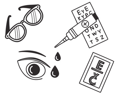 Eye test icons set. Vector illustration in black and white colors.のイラスト素材