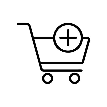 Add to cart icon vector. A thin line sign. Isolated contour symbol illustrationのイラスト素材