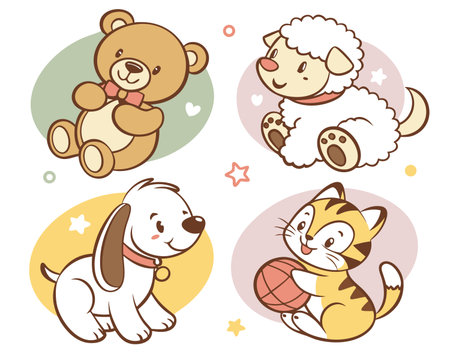 Cute cartoon animals collection. Vector illustration, eps 10.のイラスト素材