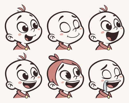 Set of cute cartoon boy with different facial expressions. Vector illustration.のイラスト素材