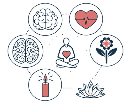 Flat line design vector illustration concept of mental health, healthy lifestyle.のイラスト素材