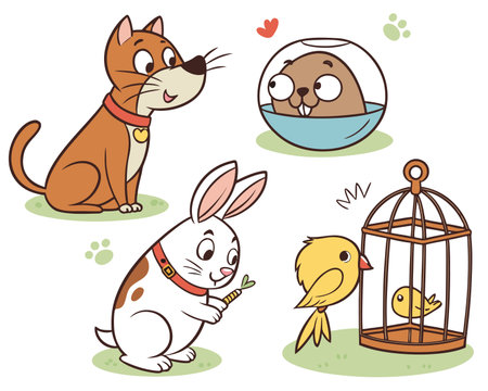 set of cute animals in a cage on a white background, vector illustrationのイラスト素材
