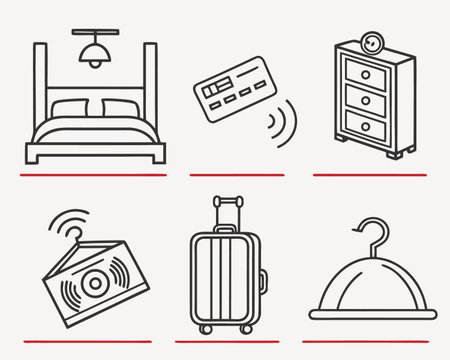 Set of line icons of hotel and travel equipment. Vector illustration.のイラスト素材