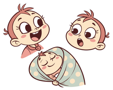 Illustration of a Cute Baby Boy and Girl Wearing a Scarfのイラスト素材