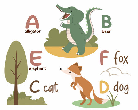 English alphabet A to Z, alligator, crocodile, vector illustrationのイラスト素材