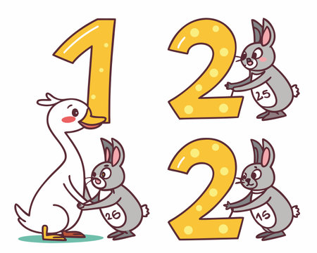 Vector set of numbers from zero to one with cute little animals.のイラスト素材