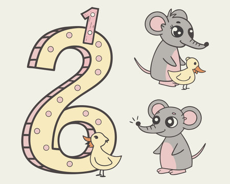 Set of numbers with cute animals. Vector illustration in cartoon style.のイラスト素材