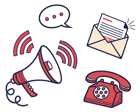 Vector illustration of a set of communication icons. Telephone, envelope, speech bubble.のイラスト素材