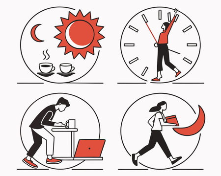 Set of time management icons. Vector illustration in flat design style.のイラスト素材