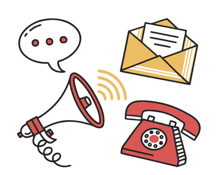 Vector illustration of a set of various business icons. Telephone, email, envelope.のイラスト素材