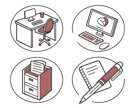 Set of office icons on white background. Line art vector illustration.のイラスト素材