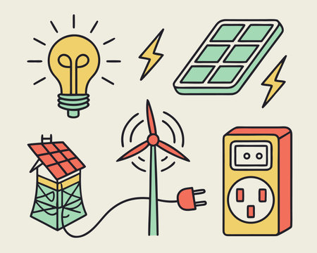 Ecology and alternative energy icons set. Vector illustration in line styleのイラスト素材